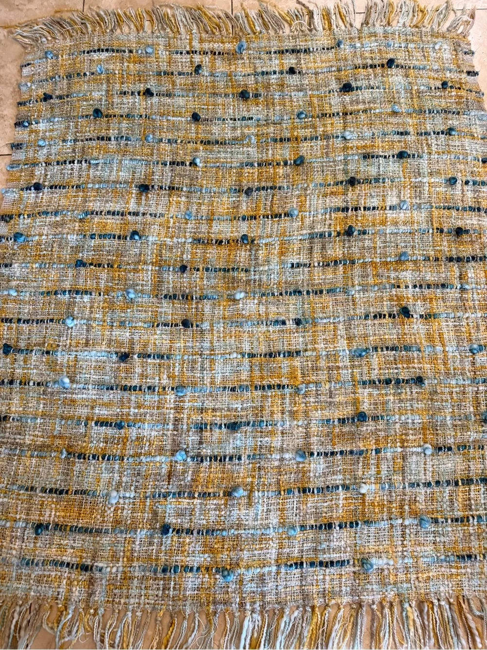 2 Loloi Chunky Knit Woven Throw Blankets Teal Blue Gold Yellow Gray Fringe